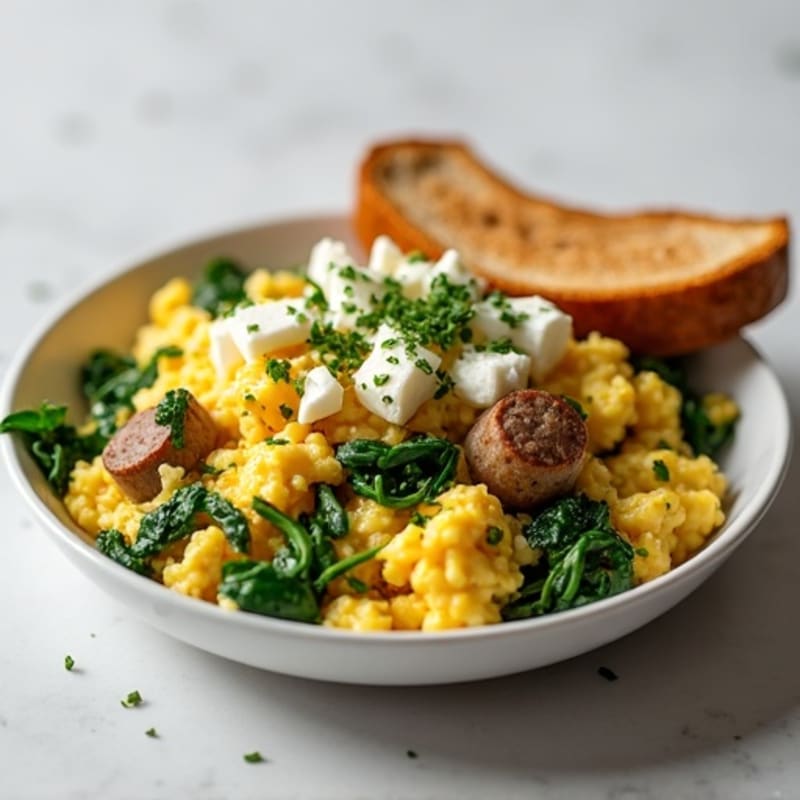 Egg White and Turkey Sausage Scramble with Spinach and Feta