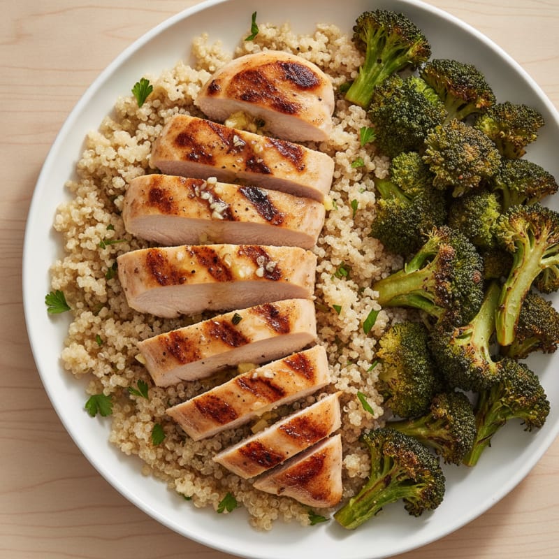 Grilled Chicken Breast with Quinoa and Roasted Broccoli