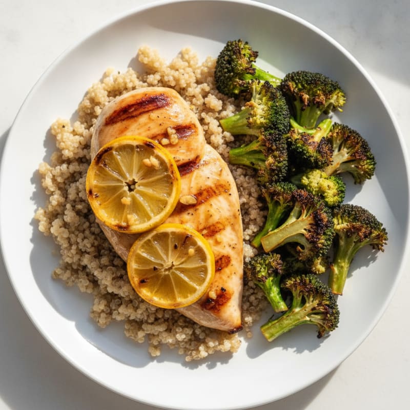 Grilled Chicken Breast with Roasted Broccoli and Quinoa