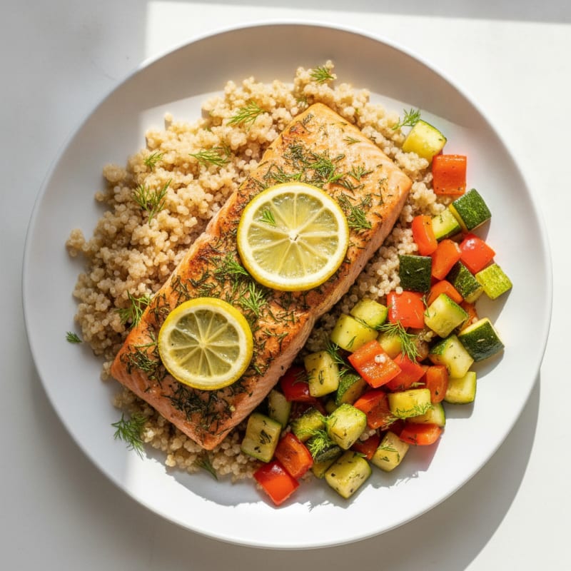 Herb-Roasted Salmon with Quinoa and Roasted Vegetables
