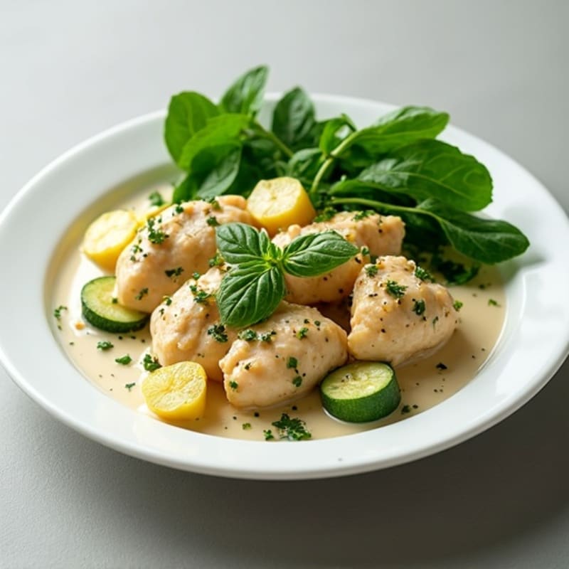 Creamy Coconut Chicken with Fresh Green Herbs and Vegetables