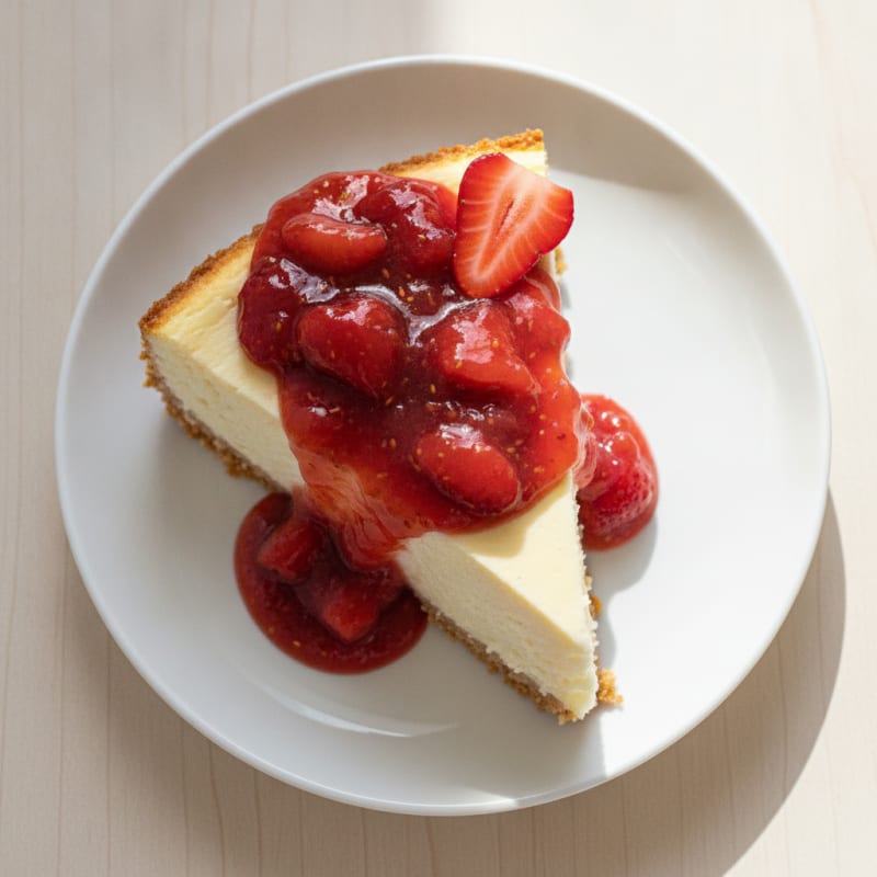 Creamy Vanilla Protein Cheesecake with Strawberry Compote