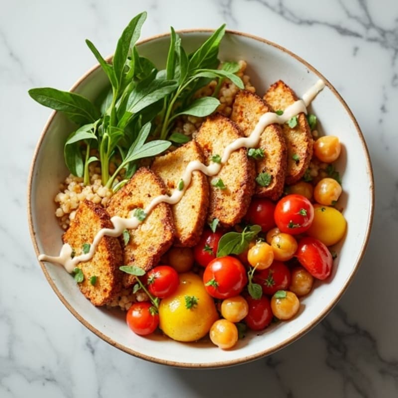 Crispy Chickpea & Roasted Vegetable Grain Bowl with Creamy Tahini