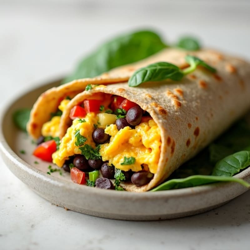Healthy Scrambled Egg and Black Bean Breakfast Burrito