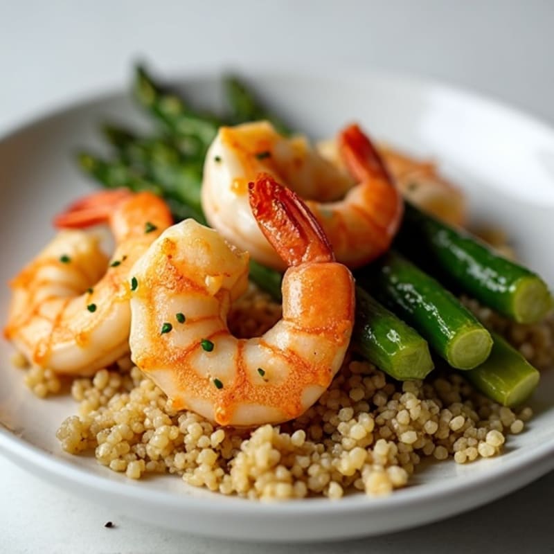 Seared Garlic Shrimp with Roasted Asparagus and Quinoa