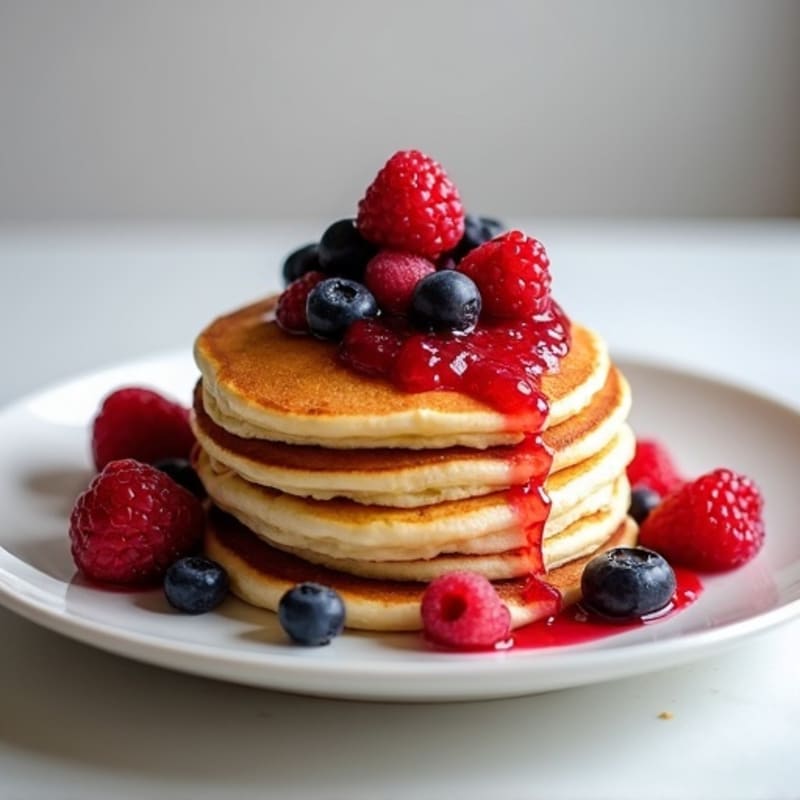 Fluffy Egg White Protein Pancakes with Berry Compote