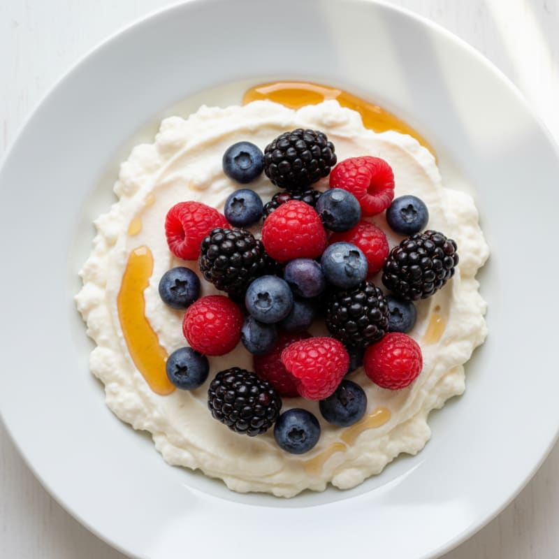 Silky Cottage Cheese Protein Pudding with Mixed Berries
