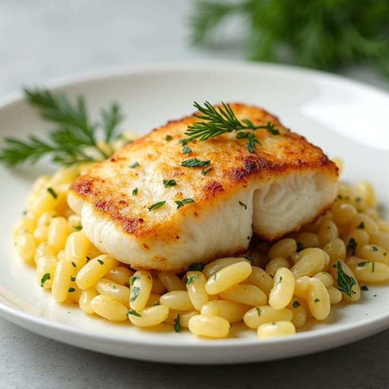 Lemon Herb Pan-Seared Flaky Cod with Creamy Orzo
