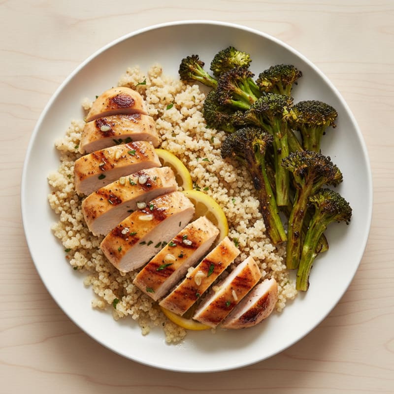 Grilled Chicken Breast with Quinoa and Roasted Broccoli