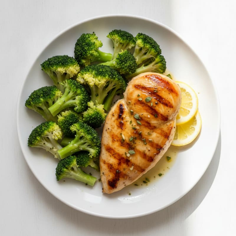 Grilled Lemon Herb Chicken Breast with Steamed Broccoli