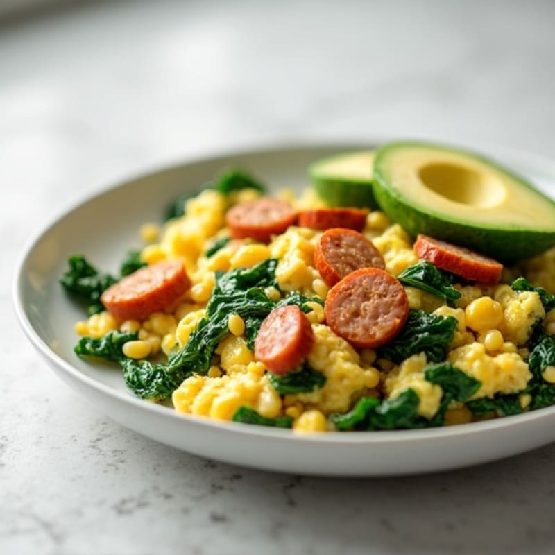 Egg White and Spinach Scramble with Turkey Sausage