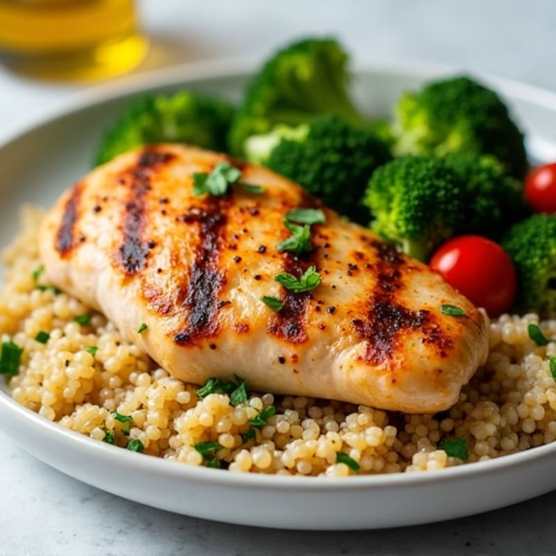 Grilled Chicken Breast with Roasted Broccoli and Quinoa