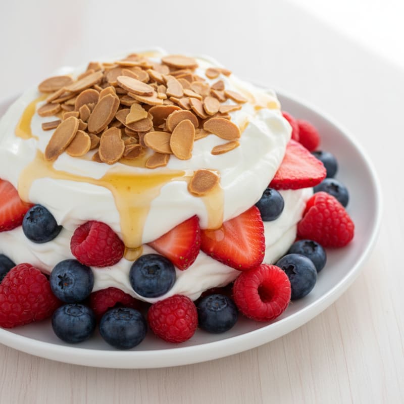 Greek Yogurt Protein Parfait with Mixed Berries and Almonds