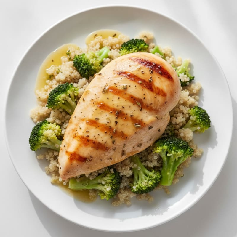 Grilled Chicken Breast with Quinoa and Steamed Broccoli