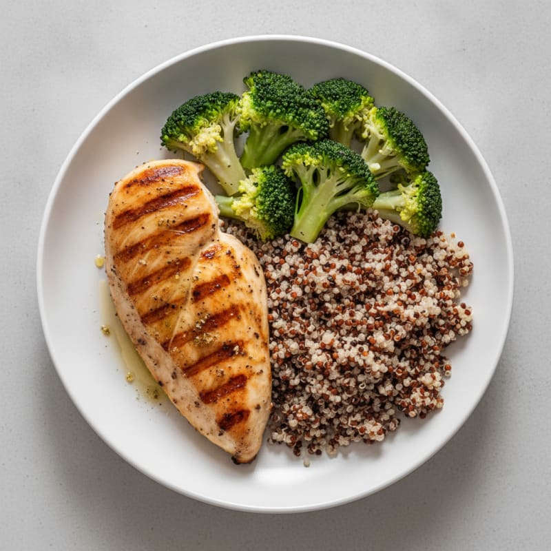 Grilled Chicken Breast with Quinoa and Steamed Broccoli