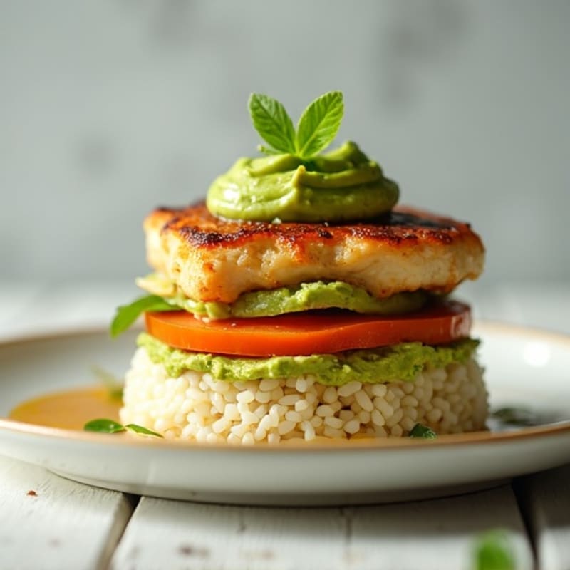 Honey Lime Chicken with Creamy Avocado Jasmine Rice Stack
