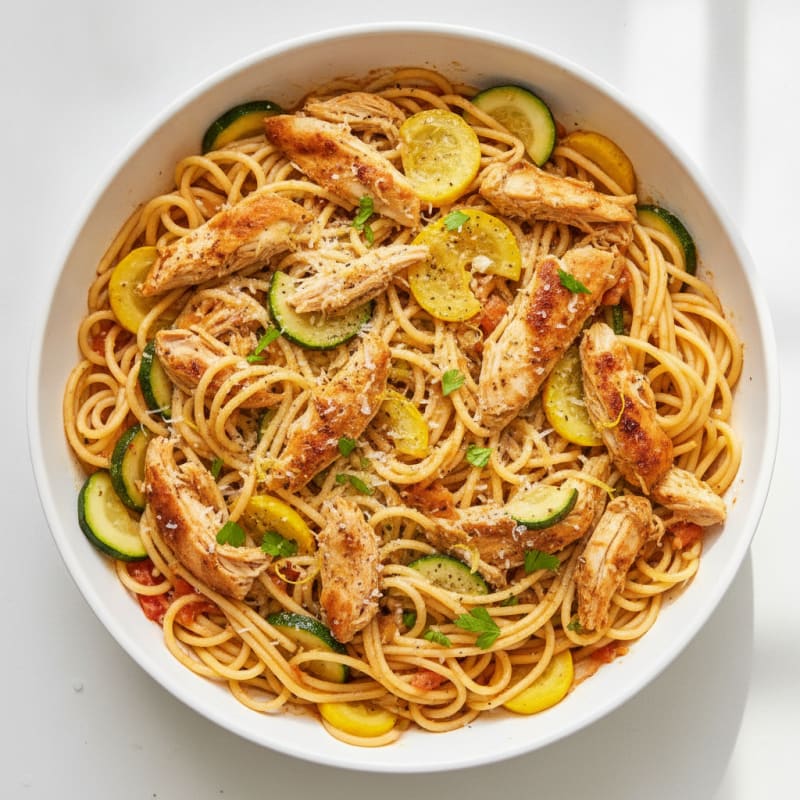 Lemon-Herb Rotisserie Chicken Spaghetti Skillet