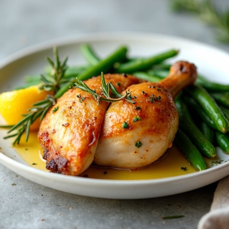 Crispy Lemon Herb Roasted Chicken Thigh with Green Beans