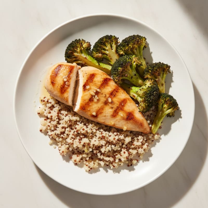 Grilled Chicken Breast with Roasted Broccoli and Quinoa