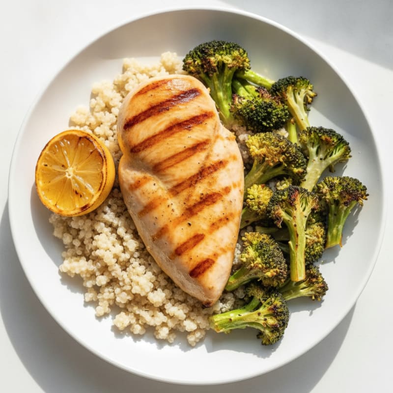 Grilled Chicken Breast with Quinoa and Roasted Broccoli
