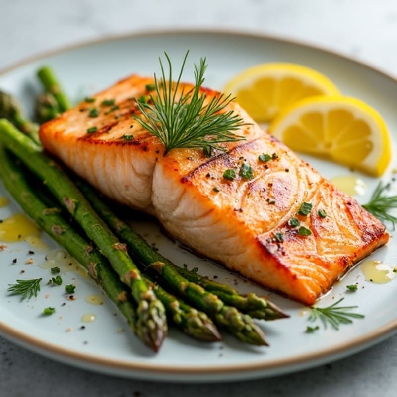Flaky Lemon Herb Grilled Salmon with Roasted Asparagus