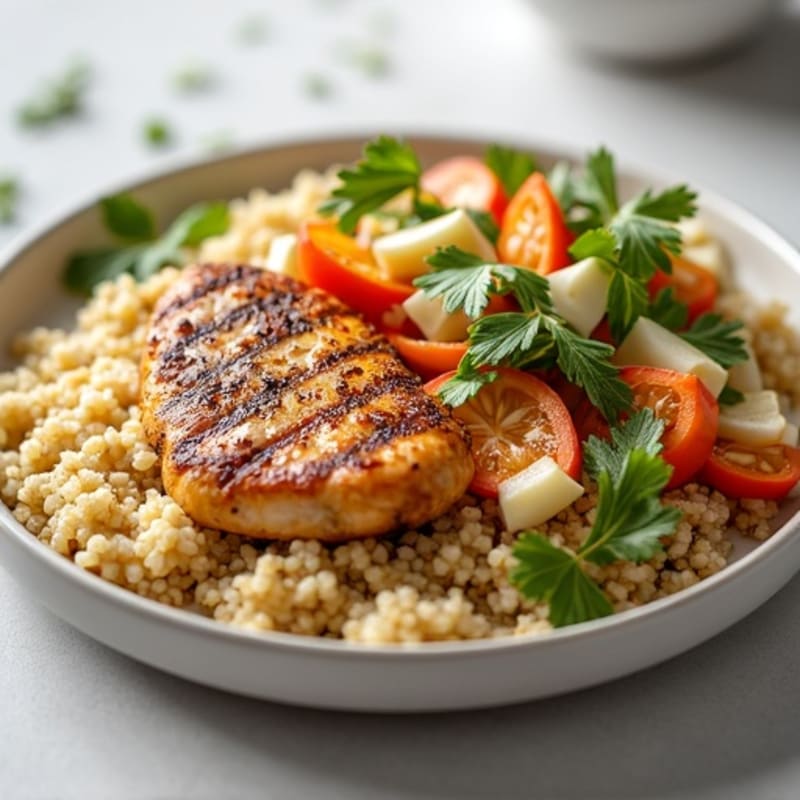Grilled Chicken Breast with Quinoa and Crunchy Vegetable Slaw