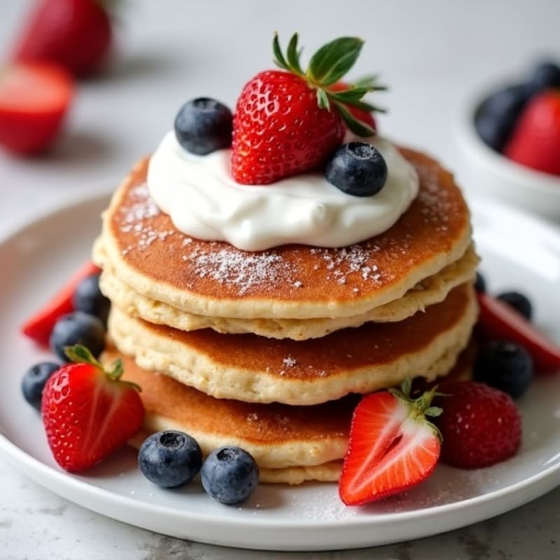 Strawberry Protein Pancakes with Creamy Yogurt and Fresh Berries