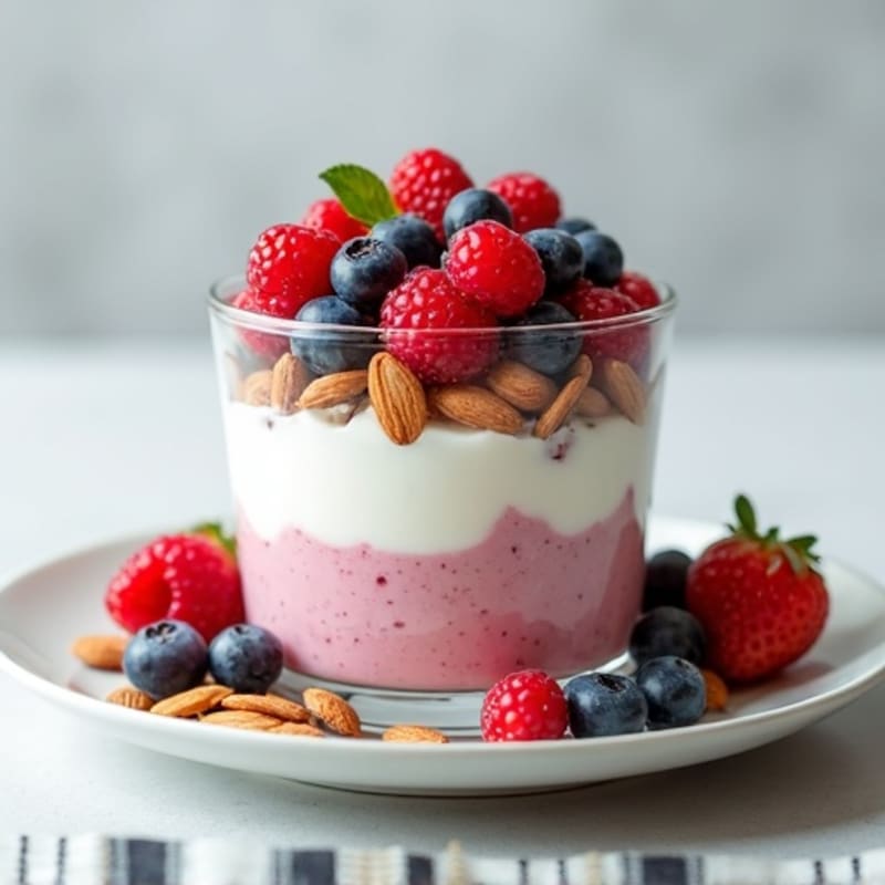 Greek Yogurt Protein Parfait with Mixed Berries and Almonds