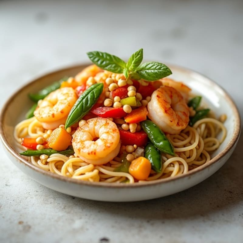 Shrimp Stir-Fry with Peanut Lime Rice Noodles