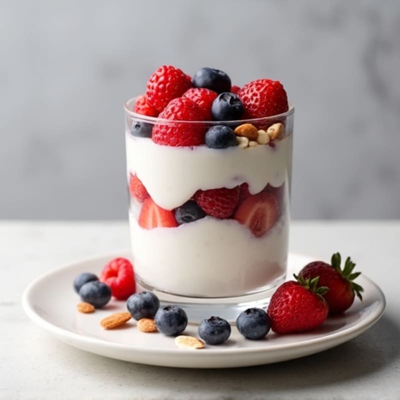 Greek Yogurt Protein Parfait with Mixed Berries and Almonds