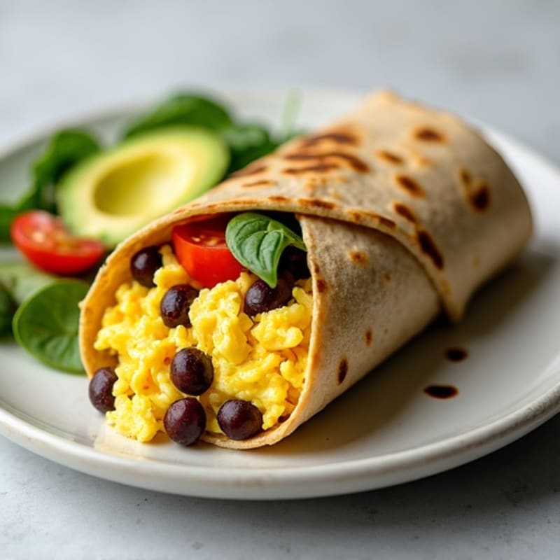 Hearty Scrambled Egg and Black Bean Burrito with Creamy Avocado