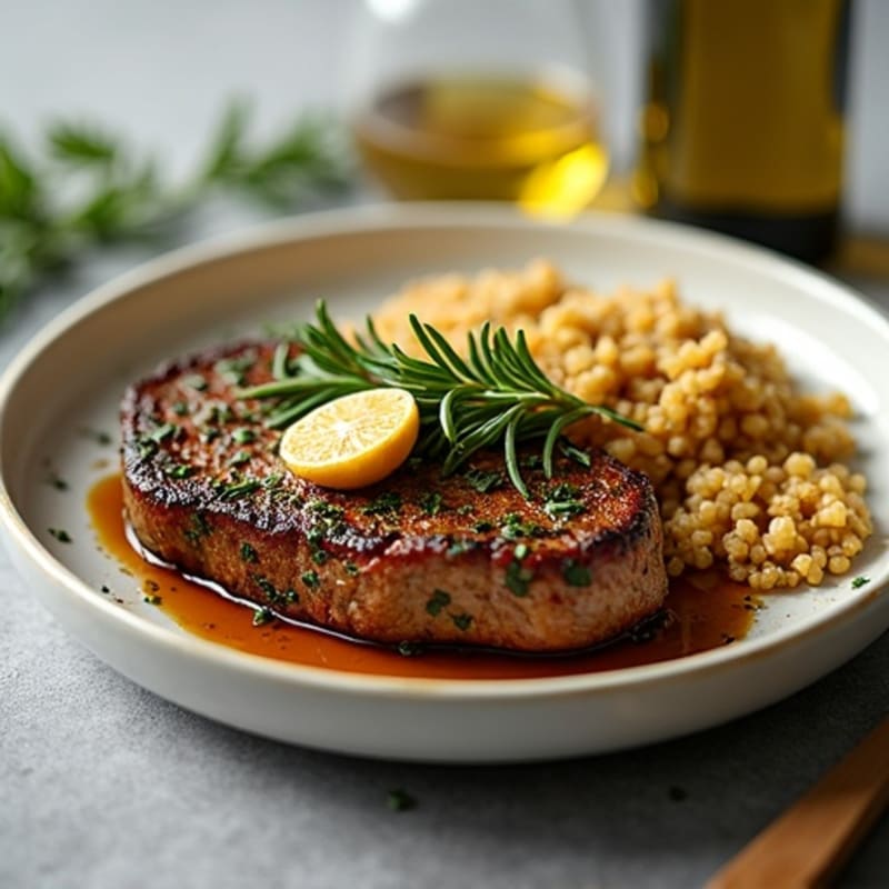 Herb-Crusted Pan Seared Steak with Roasted Garlic