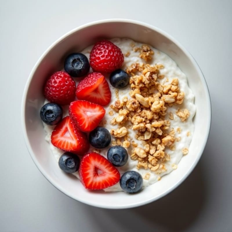 Creamy Oatmeal with Greek Yogurt, Mixed Berries, and Chopped Walnuts