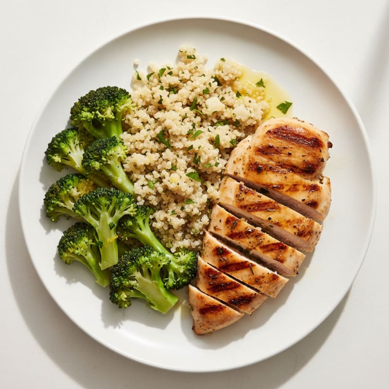 Grilled Chicken Breast with Quinoa and Steamed Broccoli