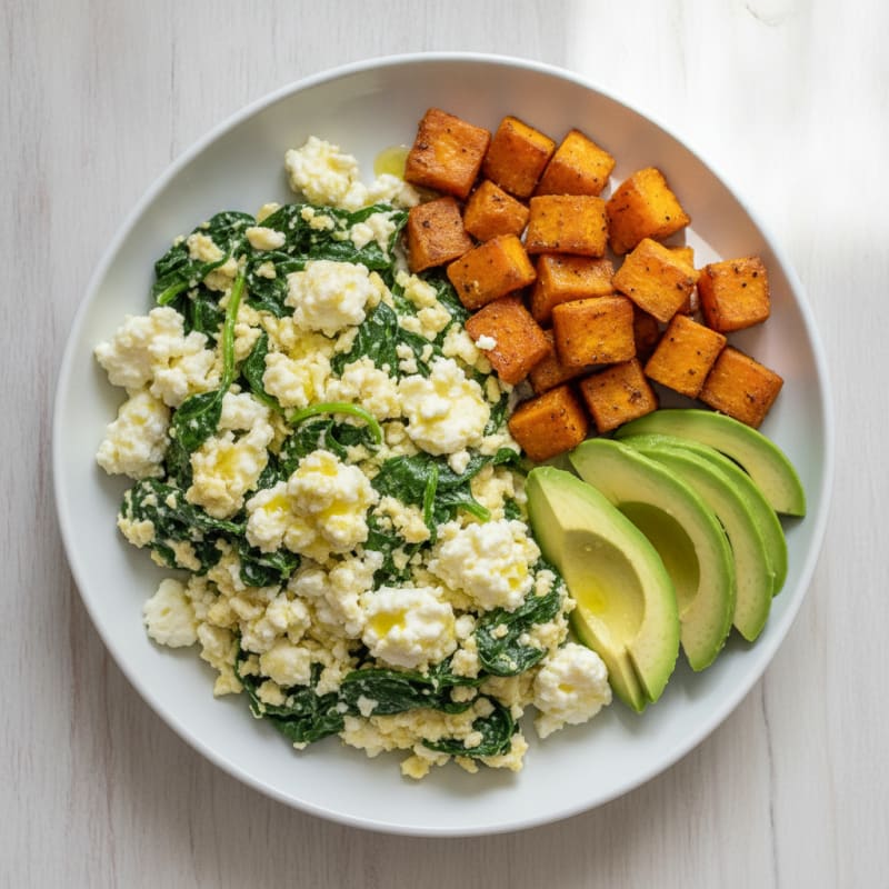 Egg White and Spinach Scramble with Cottage Cheese