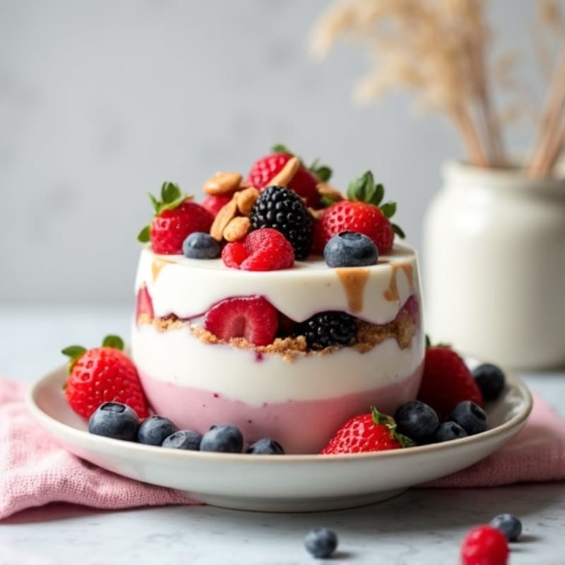 Greek Yogurt Protein Parfait with Mixed Berries and Almond Butter