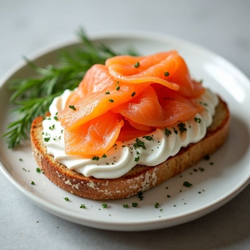 Smoked Salmon with Creamy Dill Spread on Crisp Whole Grain Toast