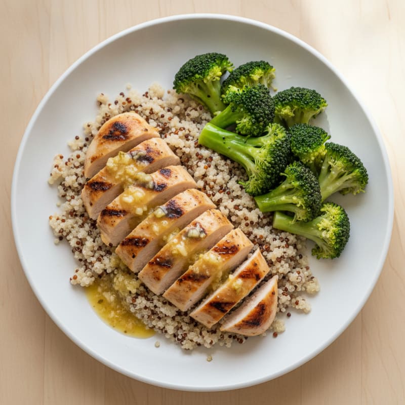 Grilled Chicken Breast with Quinoa and Steamed Broccoli