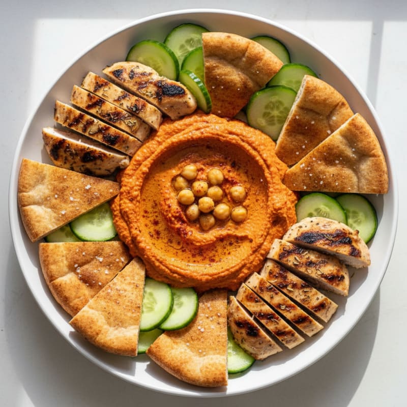 Roasted Red Pepper Hummus with Toasted Pita