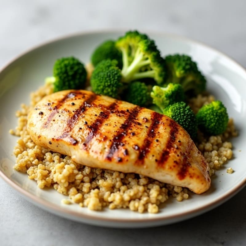 Grilled Chicken Breast with Roasted Broccoli and Quinoa