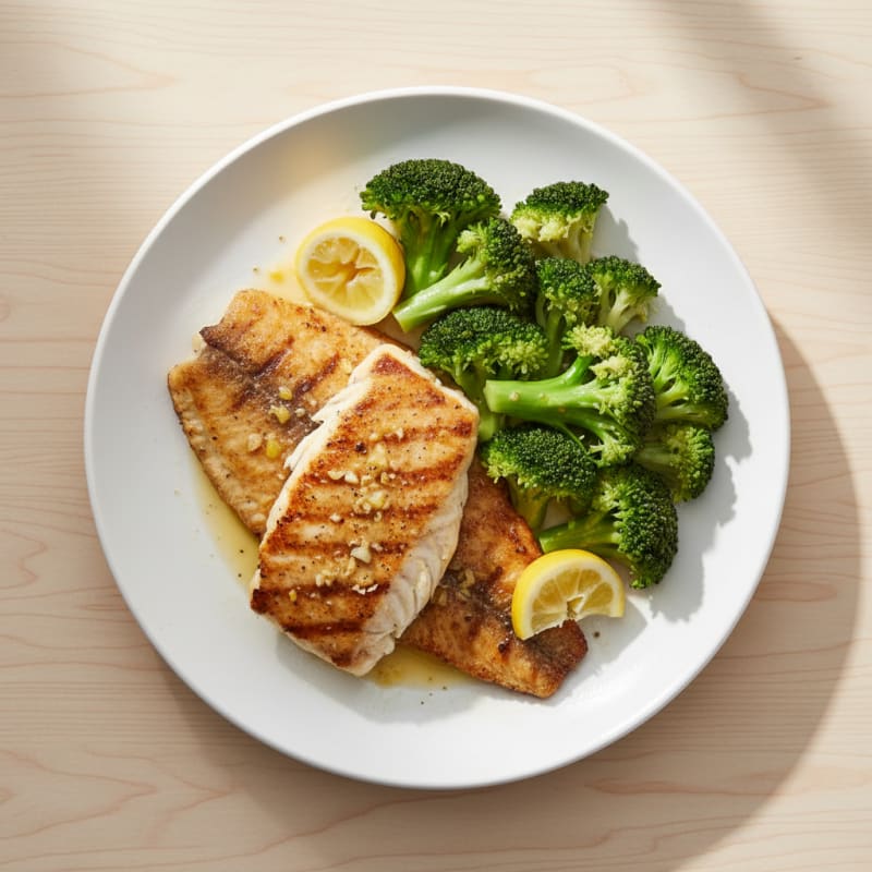 Seared Tilapia with Steamed Broccoli and Lemon