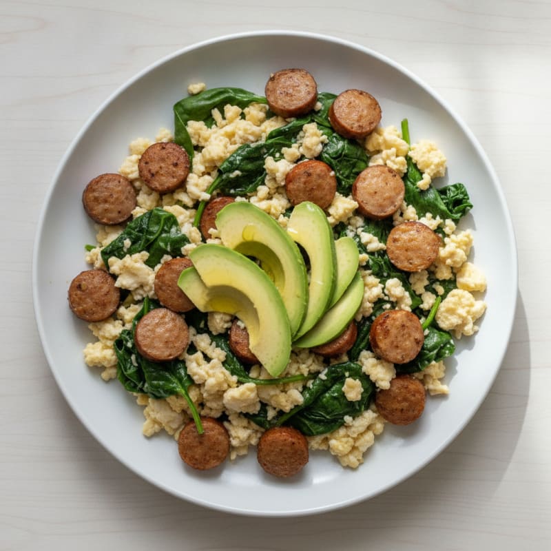 Egg White Scramble with Turkey Sausage and Spinach