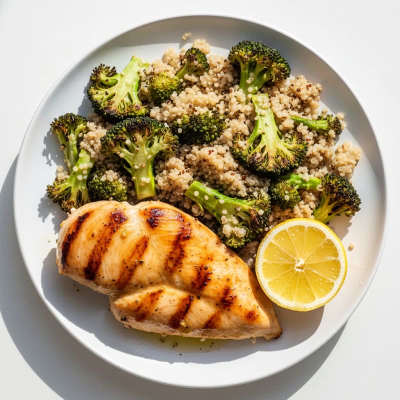 Grilled Chicken Breast with Roasted Broccoli and Quinoa