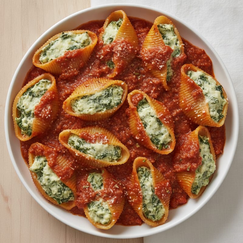 Spinach Ricotta Stuffed Shells with Marinara