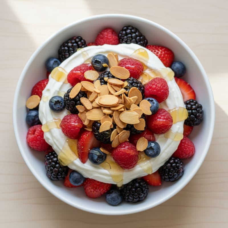 Greek Yogurt Protein Parfait with Mixed Berries and Almonds