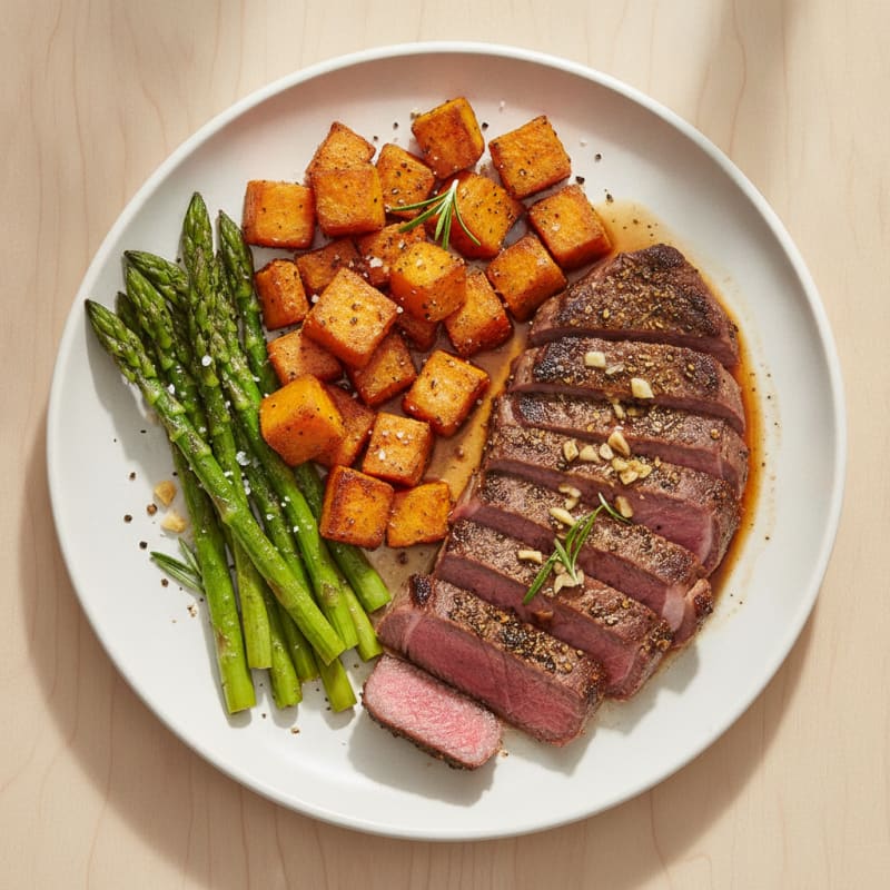 Garlic Herb Tri-Tip with Roasted Sweet Potatoes