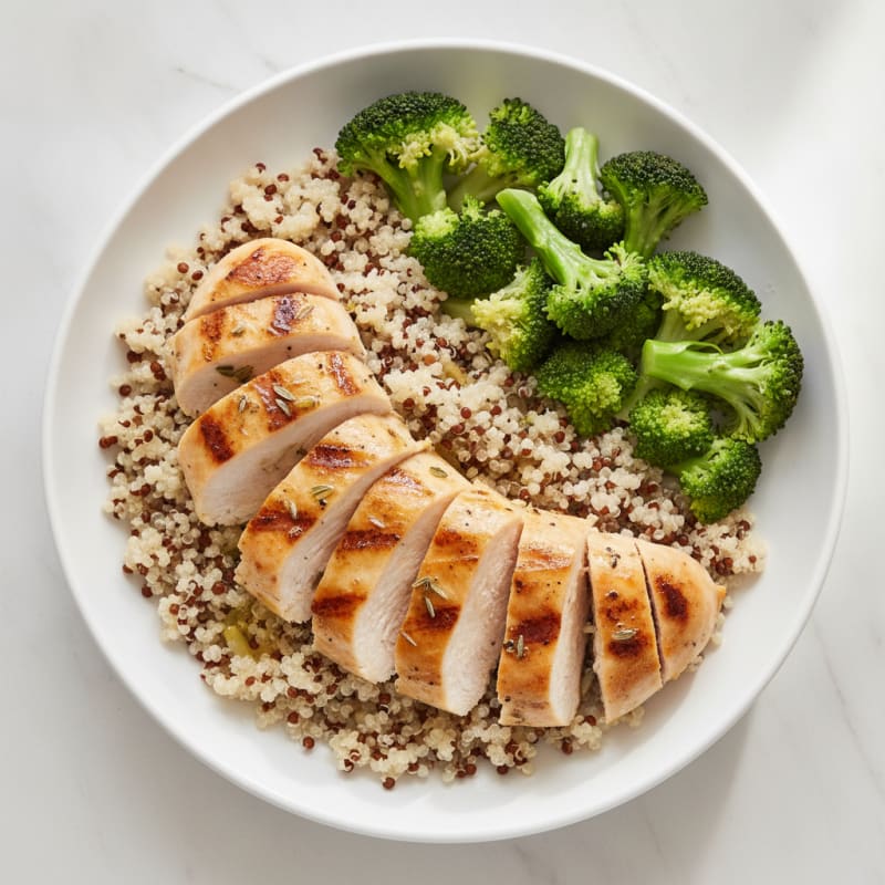 Grilled Chicken Breast with Quinoa and Steamed Broccoli