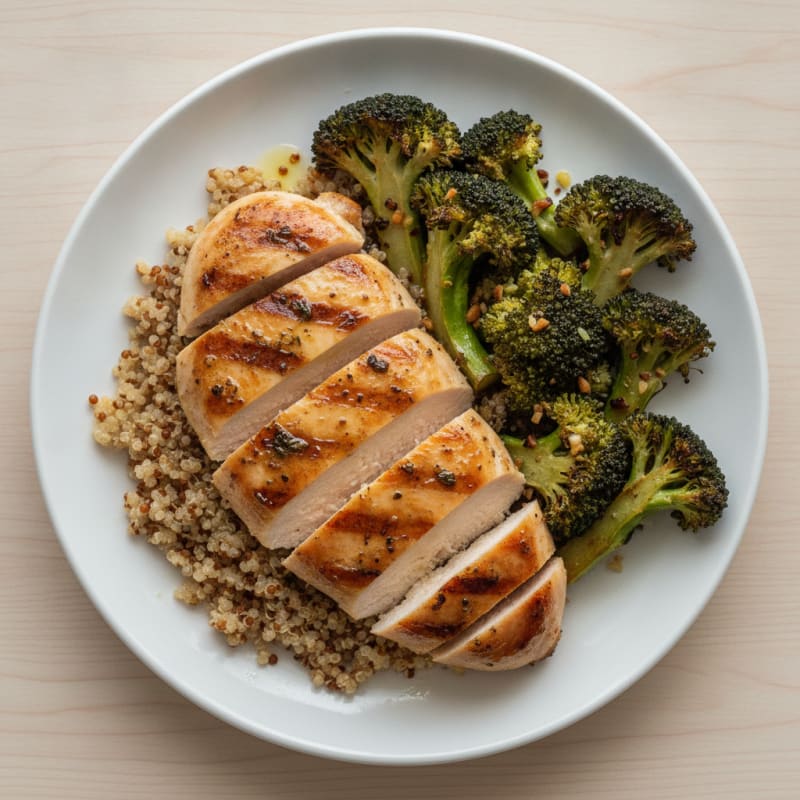 Grilled Chicken Breast with Quinoa and Roasted Broccoli