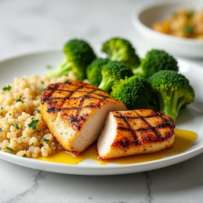 Grilled Chicken Breast with Quinoa and Roasted Broccoli