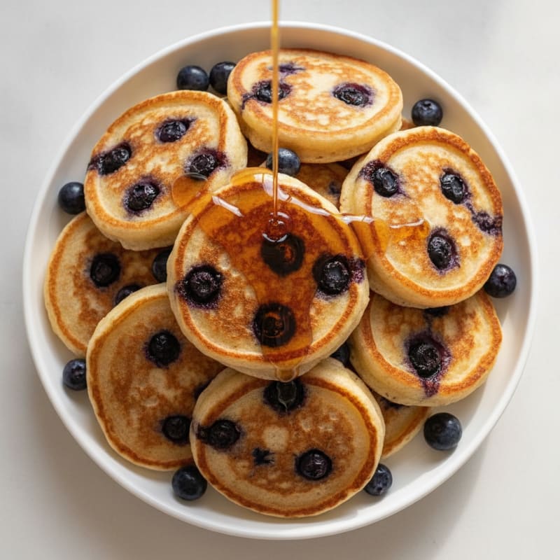 Blueberry Ricotta Pancakes with Maple Syrup